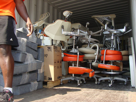 Loading equipment to be shipped to Gabon